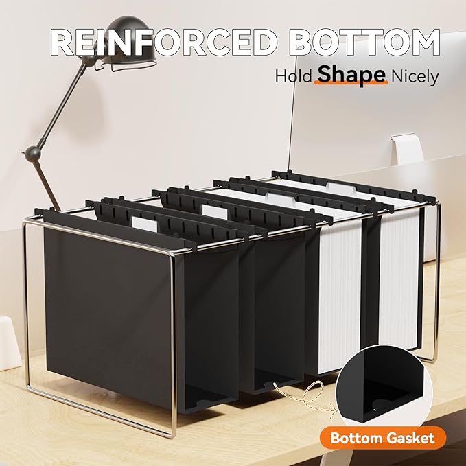 Plastic Hanging File Folder Letter Size,Heavy Duty 3 inch Expansion,Reinforced Black Large Hanging Folders,Insert Gasket,Adjustable Tabs,Filing Cabinet Folders for Office/School/Home,12 Pack