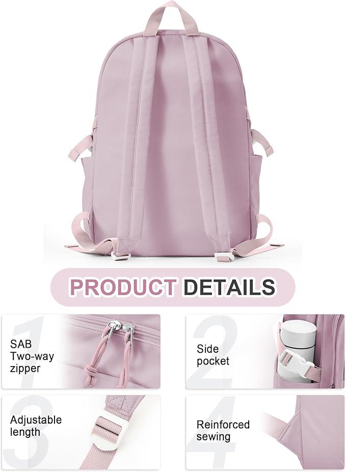 Aesthetic School Backpack for Women Men College Backpack With Lots Of Pockets Waterproof Travel Casual Daypack Cute Bookbag For Teens Girls Boys High School Bag(Purple)