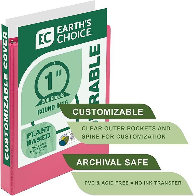 Samsill Plant-Based 1 Inch Durable Round Ring, Made in USA, View Binder, Eco-Friendly, USDA Certified Biobased, Single, Bright Pink