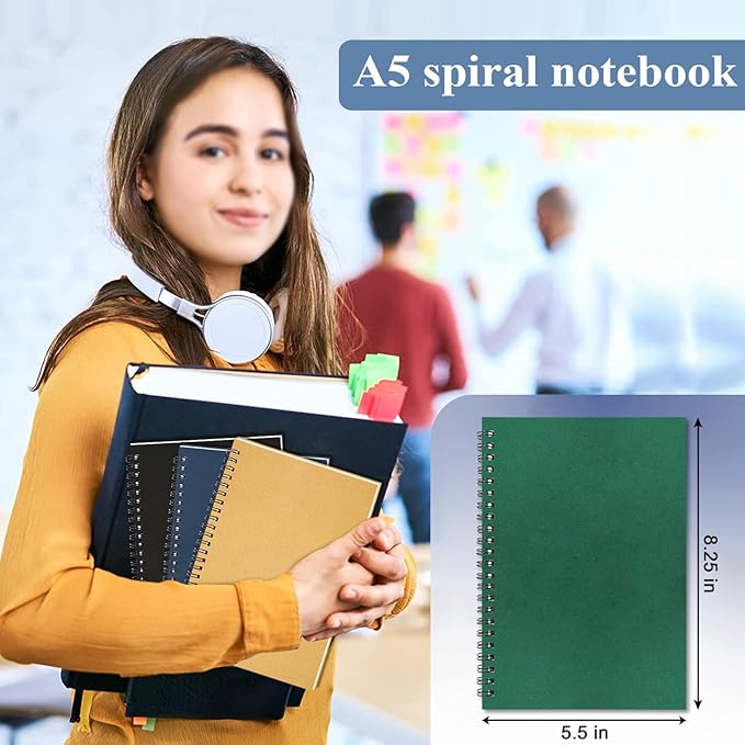 GINMLYDA Small Spiral Notebook A5, 8Pack 120 Lined Pages 8.25x5.5 Inches Spiral Journal Kraft Cover Notebooks & Writing Pads for School Home Office Aesthetic Sketch Drawing Note