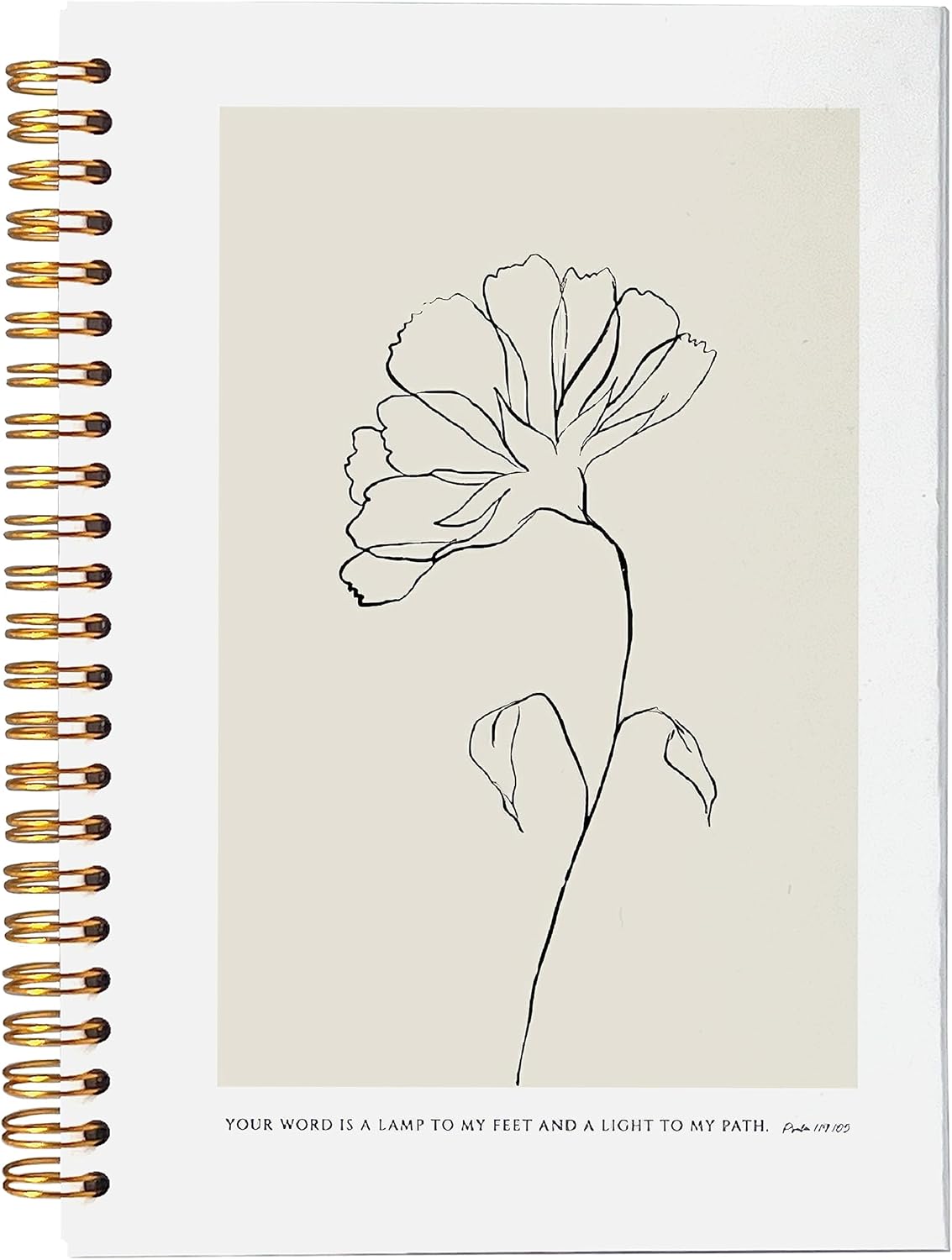 VNWEK Bible Scripture PSALM 119:105 Your Word Is a Lamp to My Feet Boho Botanical Leaf Spiral Notebook Journal 5.5 x 8.3 inches,Christian Lined Hardcover Spiral Notebook,Christian Gifts