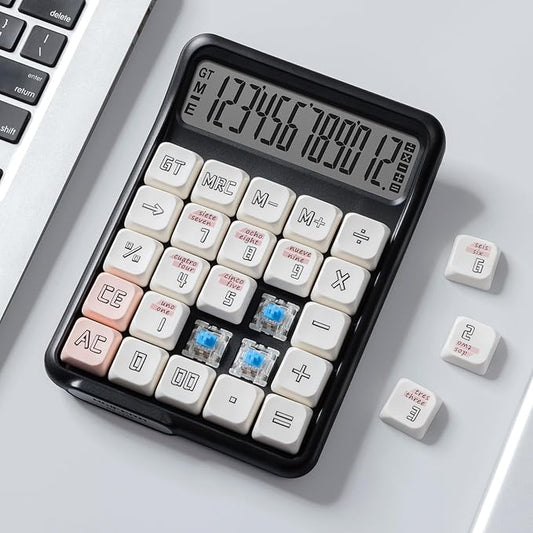 Desk Calculator, 12 Digit Large LCD Display, Big Buttons, Ergonomic 15° Tilt, Real Mechanical Keypad, Desktop Calculator for Office and Study