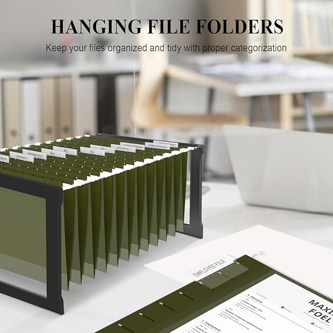 ViVin Hanging File Folders, 1/5-Cut Adjustable Tabs with 48 Per Box, 2 Inch Expansion, 48 Pack Letter Size Hanging File Folders, Designed for Office Home School Filing Cabinet(Green)