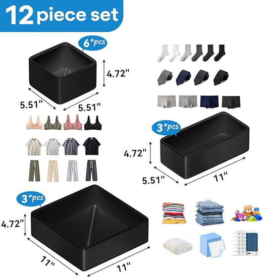 Vegan Leather Drawer Organizers,12 Pack Makeup Storage boxes,Vanity Drawer Luxury upgrade,Bedroom fabric Drawers replacement,bathroom organization and storage Optimal solution