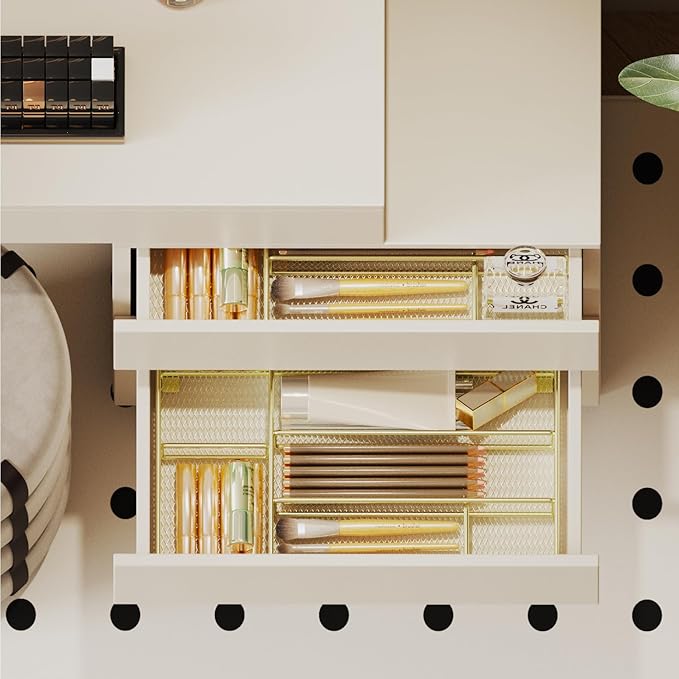 Desk Drawer Organizer Tray, Office Drawer Organizer, Desk Accessories & Workspace Organizers, Suitable for Tools, Pencils, Office Supplies Storage (Gold)