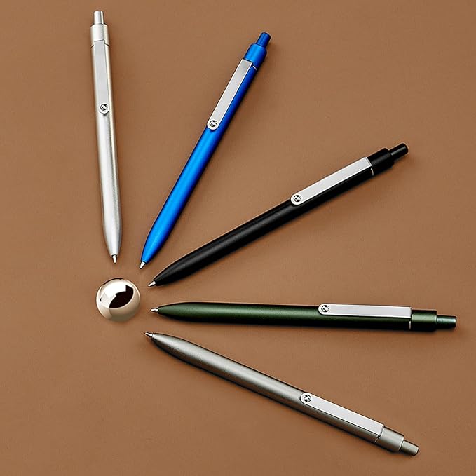 LINFANC 5 Pcs Gel Pens Ballpoint, Metal Barrel Medium Point 0.7 mm Quick Dry Black Ink Pens for Journaling, Smooth Writing Gel Pen, Cute School Supplies Office Supplies Gifts for Men