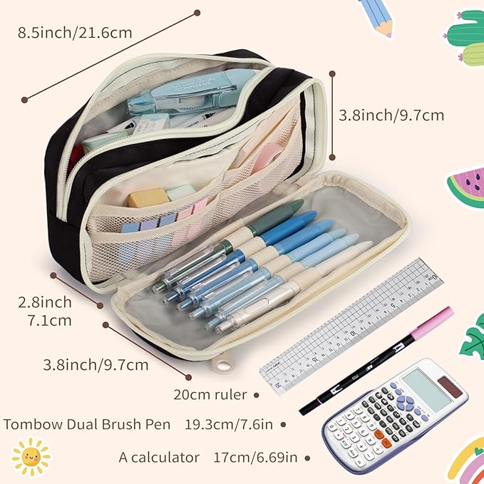 Large Capacity Pencil Case with Compartments, School Pencil Bags with Zipper, Big Storage Pen Bag for Teen Girl Boy Men Women, Adult Stationery Pen Bag for School College and Office