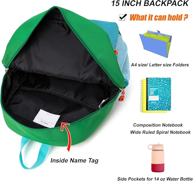 HawLander Little Kids Backpack for Boys Toddler School Bag Fits 3 to 6 years old, 15 inch, Green