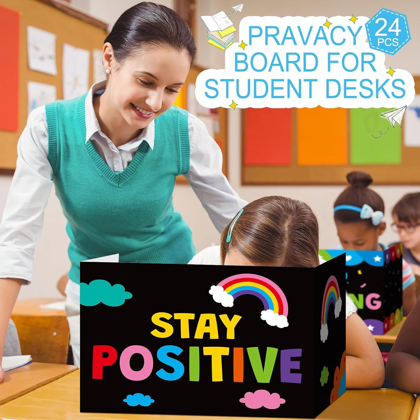 Honoson 24 Pcs Bulk Inspirational Privacy Folders for Students Cardboard Test Privacy Boards Motivational Words Desk Dividers Shield for Classroom School Study Supplies, 6 Styles(Colorful)
