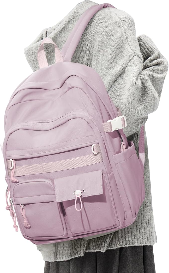 Aesthetic School Backpack for Women Men College Backpack With Lots Of Pockets Waterproof Travel Casual Daypack Cute Bookbag For Teens Girls Boys High School Bag(Purple)