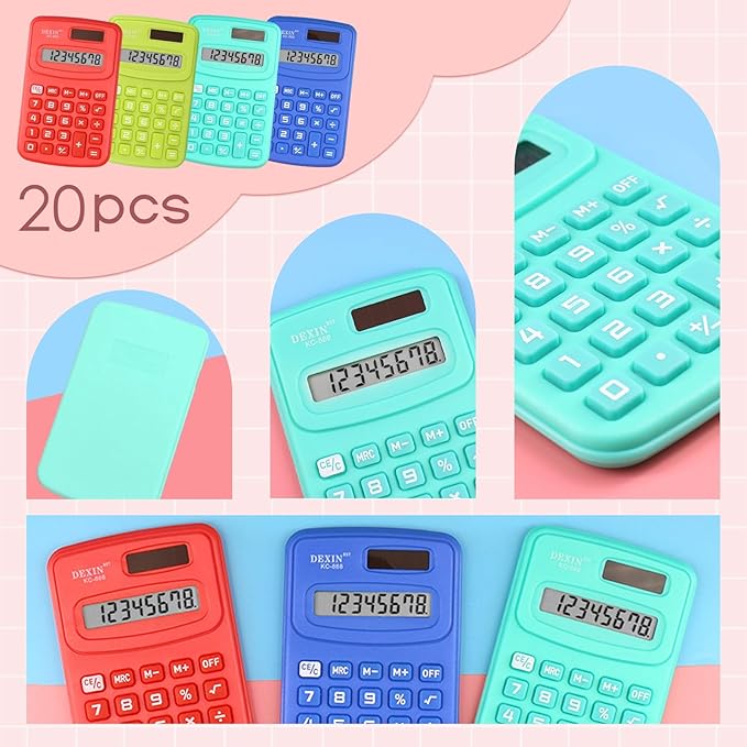 50-Pc Basic Calculator Set - Mini Battery-Powered 4-Function Calculators Pocket Calculator for School Supplies & Office Use (Pocket Size, 2 Designs)