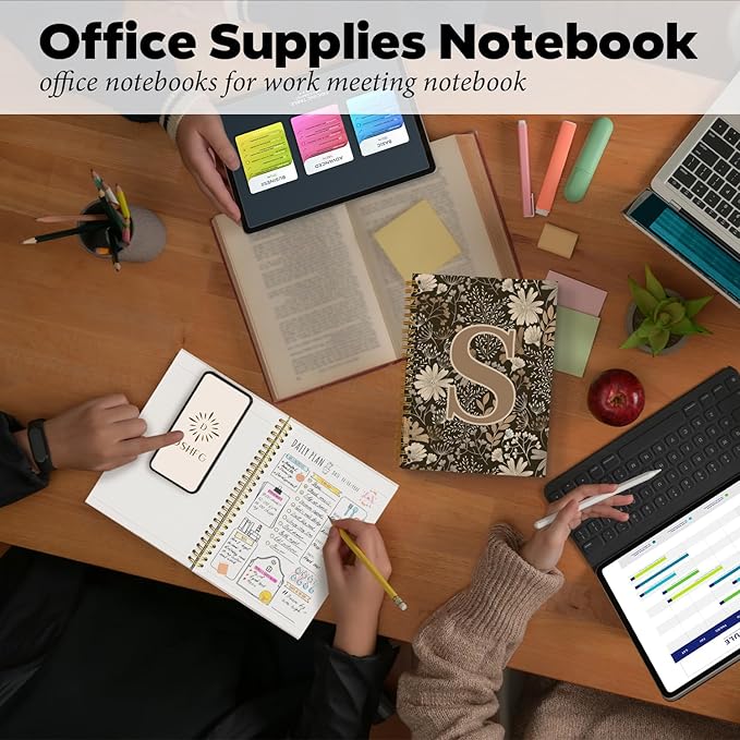 Initial S Personalized Journal Notebook, Boho Floral Journaling Notebooks for Women Girls, Costom Monogrammed Gifts for Women Mom Girls Friends, Letter Spiral Notebook, 5.5x8.3