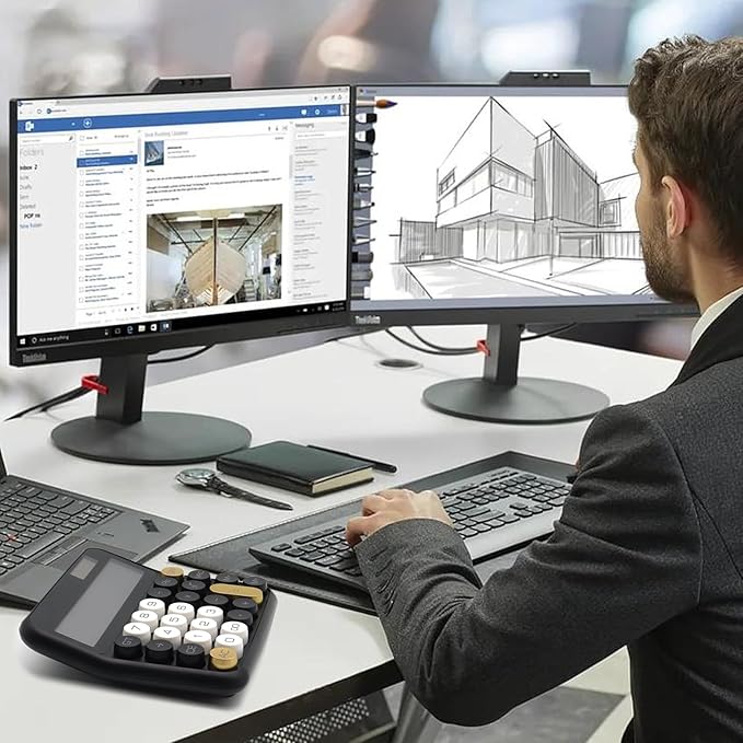 Standard 12 Digit Calculator with Large LCD Display and Big Buttons - Black Gold Office Accessories for Women's Desk