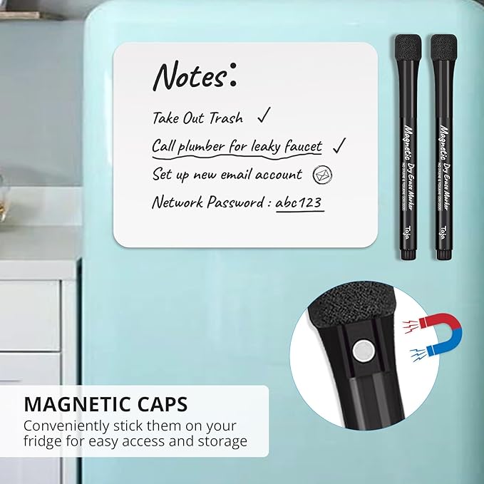 Magnetic Dry Erase Whiteboard Markers, 8 Count Black Fine Tip Thin Dry Erase Markers with Eraser for Home Office School Supplies-Black