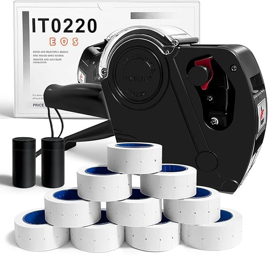 1 Line Price Gun & 8 Characters Price Tag Gun Black Pricing Gun Kit – Includes 5,000 Blank White Price Labels, 2 Ink Rollers, 1 Ink roll pre-Loaded