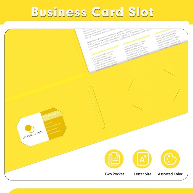 Two Pocket Folders, PANDRI 50 Pack 2 Pocket Folders, Letter Size Paper File Folder for School Office Home Business, Yellow