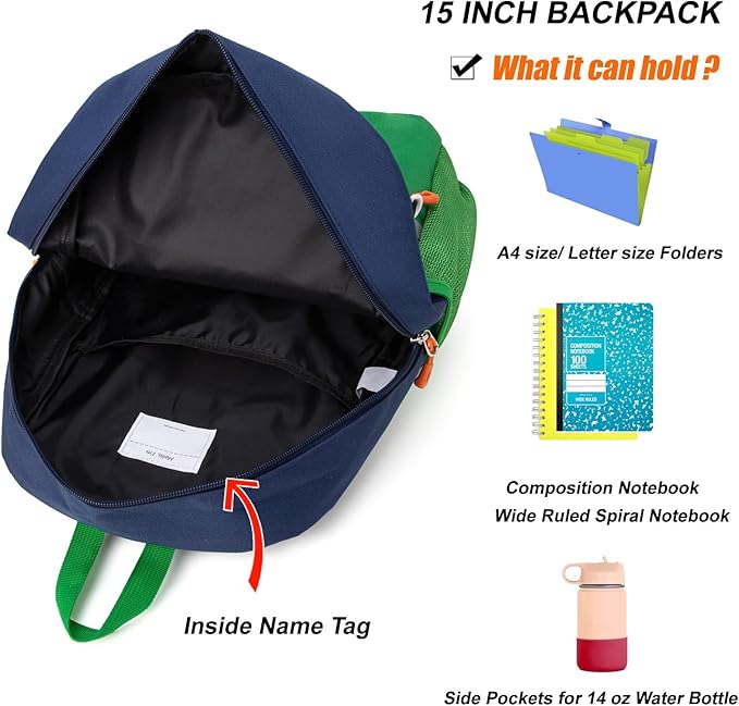 HawLander Little Kids Backpack for Boys Toddler School Bag Fits 3 to 6 years old, 15 inch, Blue Green