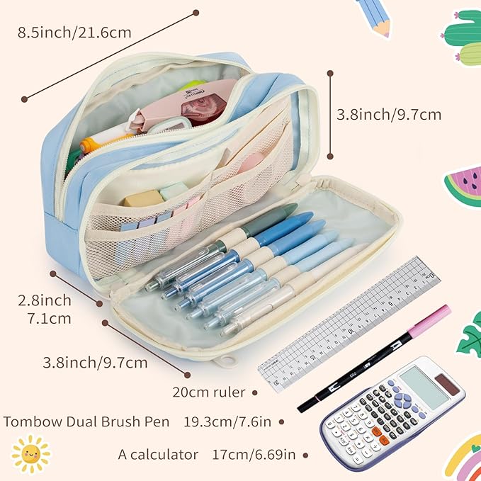 Large Capacity Pencil Case with Compartments, School Pencil Bags with Zipper, Big Storage Pen Bag for Teen Girl Boy Men Women, Adult Stationery Pen Bag for School College and Office