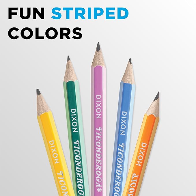 Ticonderoga® Striped Wood Pencils, 2 Soft Lead, Assorted Colors, Pack of 20