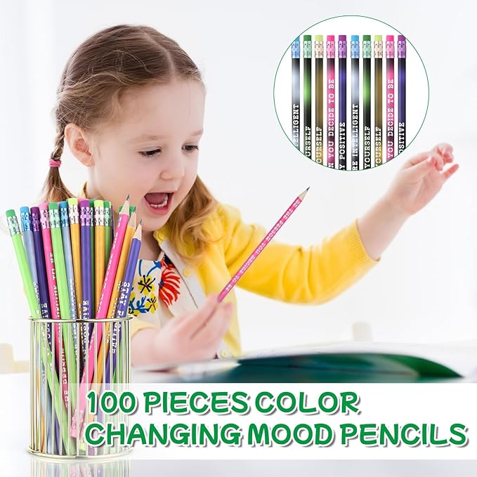 Epakh 100 Pcs Inspirational Pencils Color Changing Pencils Bulk with Eraser HB Wooden Pens Gift for Kids Back to School Gift for Classroom, Student Reward(Bright Colors,Classic Style)
