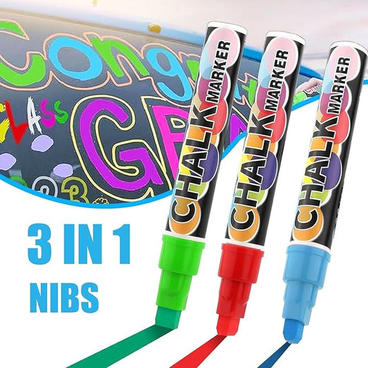 Window Chalk Markers for Cars Glass Washable, 8 Colors Jumbo Liquid Chalk Marker Pens with 15mm 3 in 1 Nib Wide Tip, Chalkboard Markers Car Window Paint Pen for Auto, Mirror, Poster, Business
