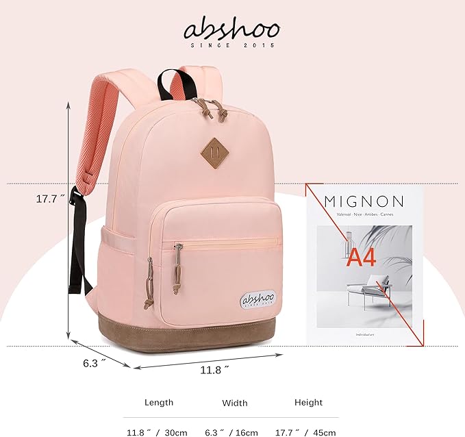abshoo Classic Backpack for School College Bookbag Middle High School Girls Bakcpacks for Teen Casual Daypack (Pink)