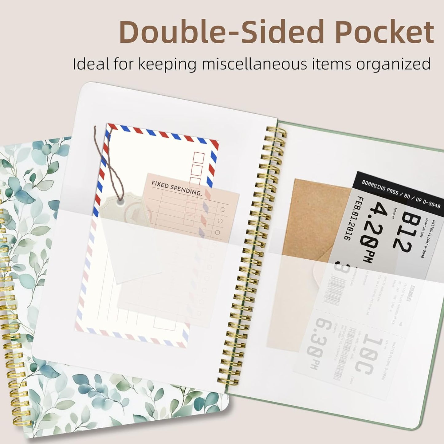 Cute Spiral Notebook journal B5 Aesthetic Pretty Design for Women Girls Kawaii with Pocket, 10 x 7.2 inch, Lined, Spring Leaves