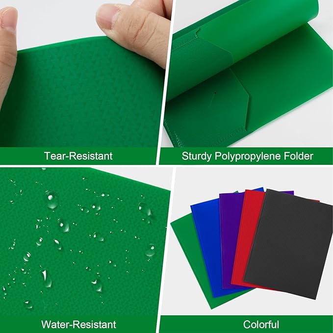 ViVin Sturdy Plastic Folder, 10 Pack, 2 Pocket Folder with Prongs, Holds 8.5 x 11 Letter Size Paper, 3 Prong Folders with Pockets, for School Office and Home - Green