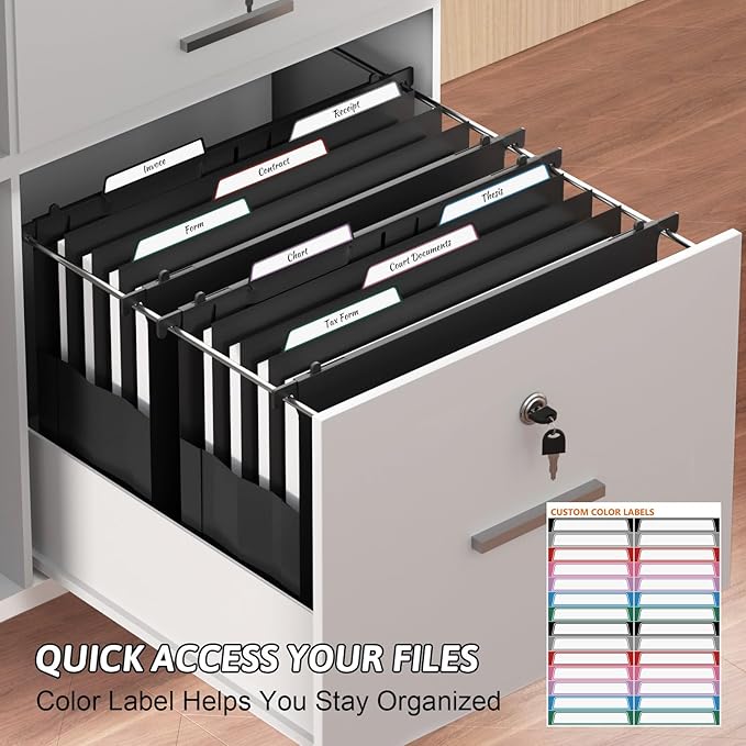 Plastic Extra Capacity Hanging File Folders,6 Pack Heavy Duty 4" Expandable Hanging Folder with Movable Dividers,Large Hanging Folders with Insertable Tabs, for Bulky Files, Letter Size-Black