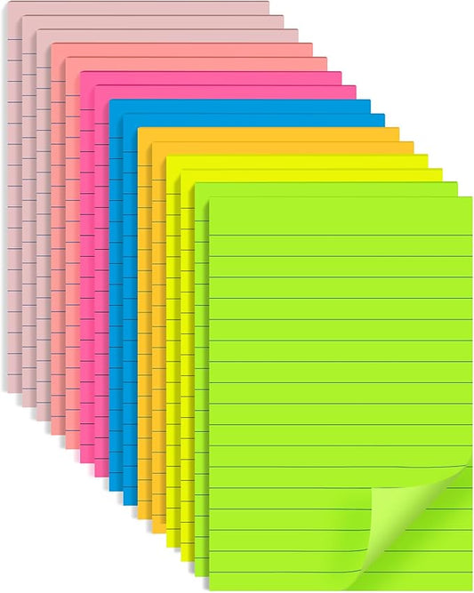 (15 Pads) Lined Sticky Notes 4x6 in Post, 7 Bright Colors with Lines Self-Stick Note Pad it, Strong Adhesive, Big Rectangular Sticky Pads for Office, Home, School, Meeting