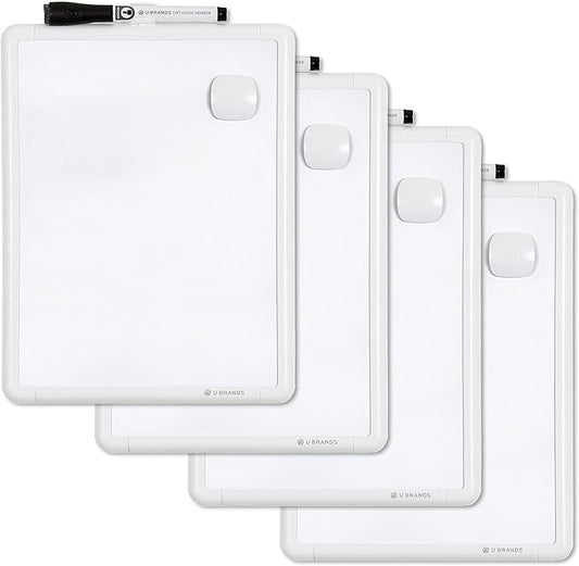 U Brands Contempo Magnetic Dry Erase Board Bundle, 8.5”x11”, White Modern Frame, includes 4 Boards, 4 Markers, and 4 Magnets