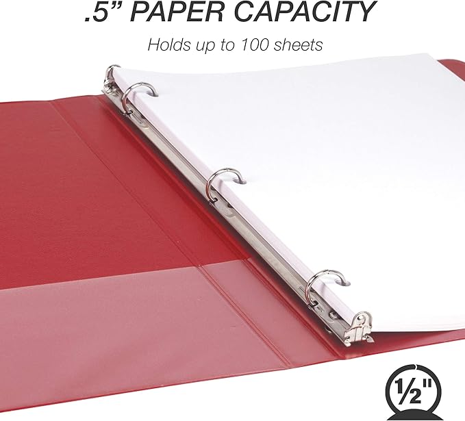 Samsill Durable .5 Inch Binder, Made in the USA, Round Ring Customizable Clear View Binder, Red, 8 Pack (MP88413)