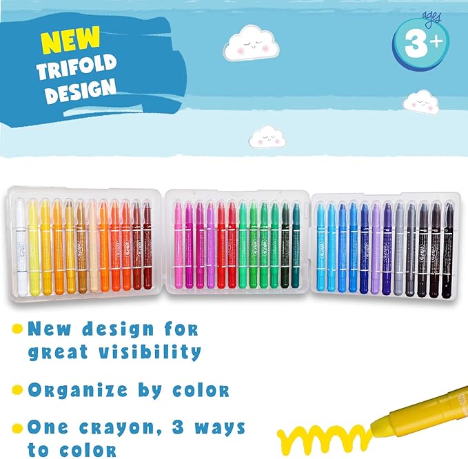 DOODLE HOG Washable Crayons 36 Colors, Kids and Toddler Crayons, Watercolor, Non Toxic, 3 in 1, for Kids Ages 4-8