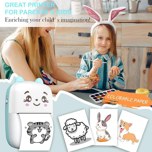 Mini Sticker Printer, Inkless Sticker printer with 5 Rolls Pape, Bluetooth Smart Pocket Printer Compatible with iOS & Android, Portable Thermal Printer for PicturesRetro-Style PhotosReceiptsNotes