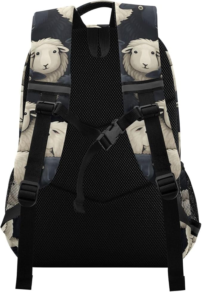 Backpack for Students Boys Girls Black White Lamb Sheep School Bag Travel Daypack Rucksack