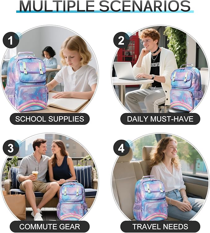 Kids Backpack - Lightweight 15” Backpack in Fun Prints for School, Travel, & Daycare, Ideal for Ages 4+, Roomy Interior, Durable & Water-Resistant Fabric, Back to School Book Bags(Rainbows)