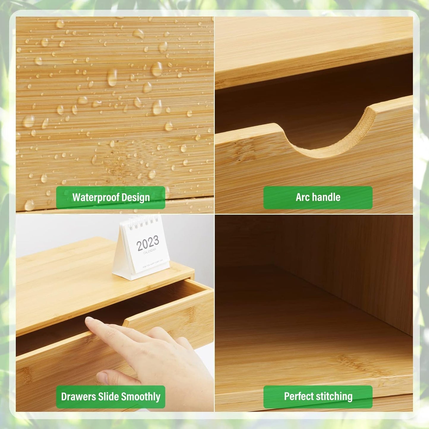 Bamboo Desk Organizer With Drawers Countertop Drawers 2 Drawers Counter Storage Box Corner Desk Organizer for Home Office No Assembly Required