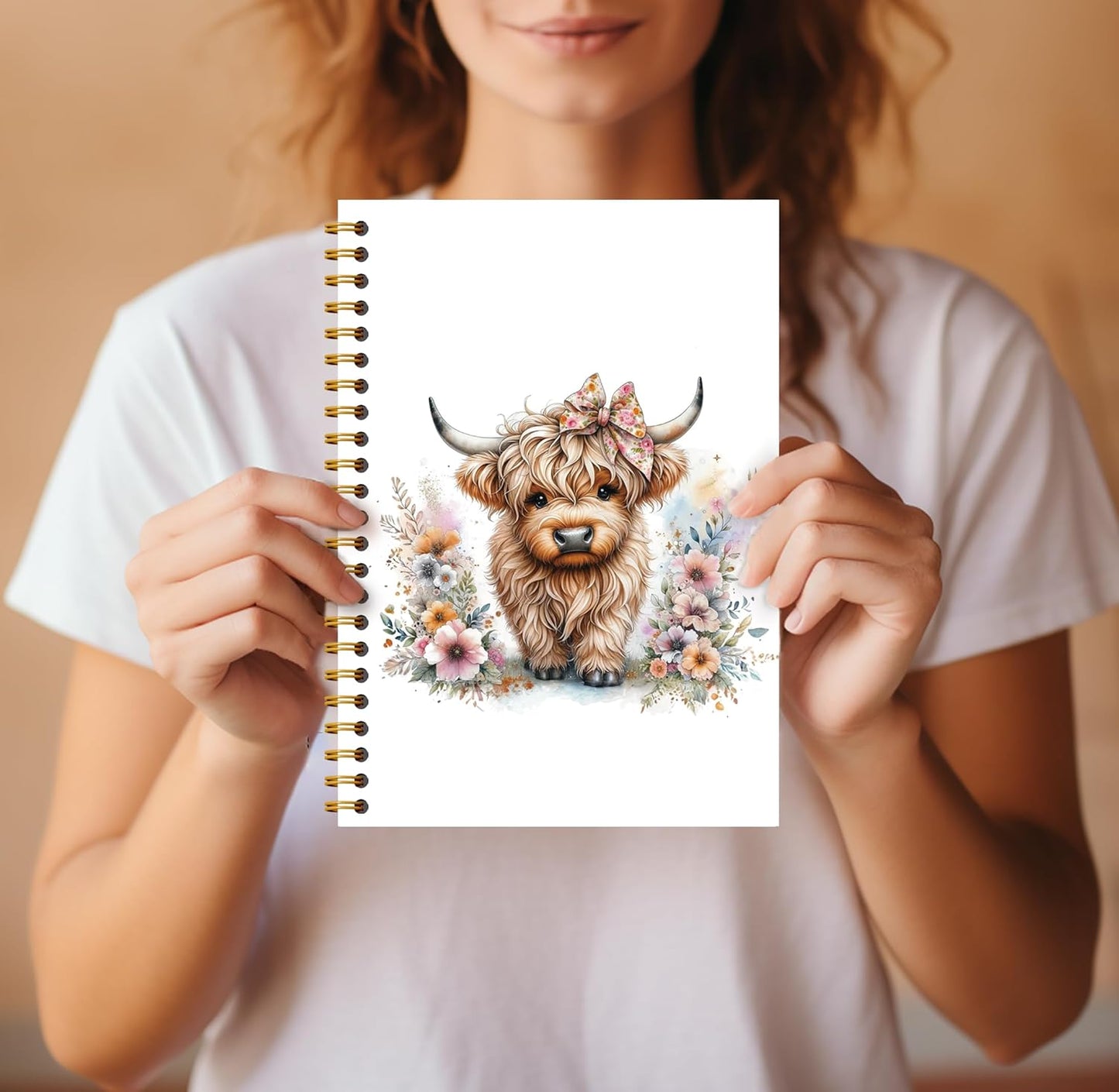 Floral Highland Cow Notebook - Western Notebook, Cow Notebook, Highland Cow Office Supplies, Highland Cow Gifts, Cute Highland Cow Stuff, Farmhouse Highland Cows Spiral Notebook 5.5x8.3