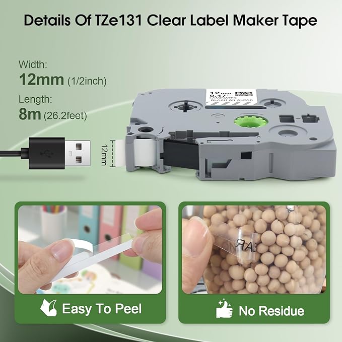 BOYEEZON 2Pack TZe-131 Label Maker Tape 12mm 0.47 Laminated Clear, Compatible for Brother P Touch TZe-131 Black on Clear Tape for PTH100 PTD210 PTD220 PTD600, 26.2'(8M)