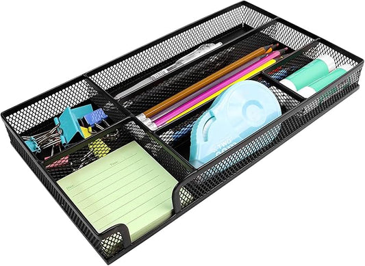 Small Metal Mesh Desk Drawer Organizer Tray for Paper, Office, Bathroom, Kitchen, Makeup & Vanity - Versatile Drawer Organizer