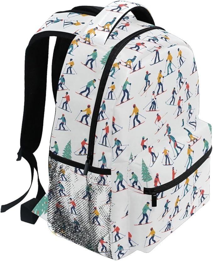 Winter Sports Skiers Backpack for School Student Laptop Travel School Bag for Boys Girls Daypack
