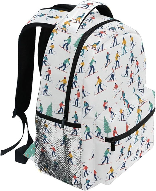 Winter Sports Skiers Backpack for School Student Laptop Travel School Bag for Boys Girls Daypack