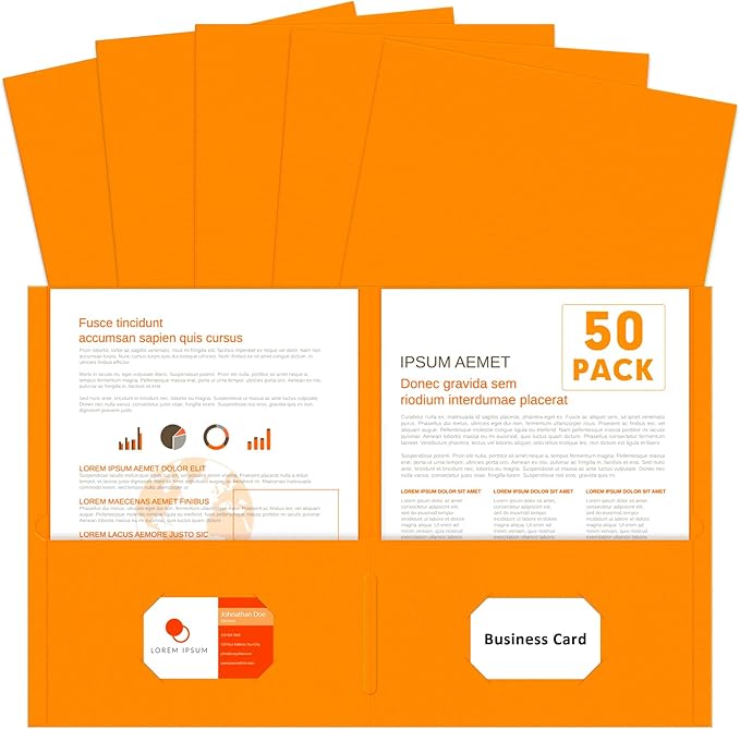 Two Pocket Folders, PANDRI 50 Pack 2 Pocket Folders, Letter Size Paper File Folder for School Office Home Business, Orange