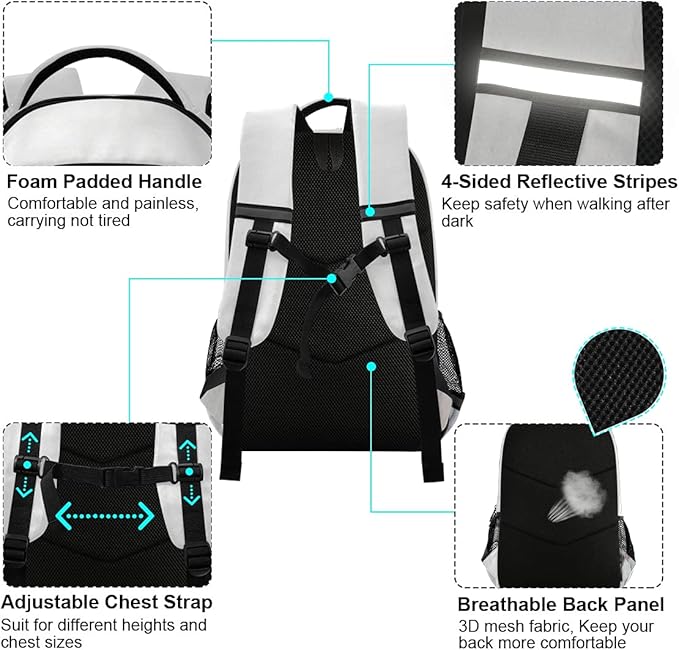 White Horse Backpack for Students Boys Girls School Bag Travel Daypack