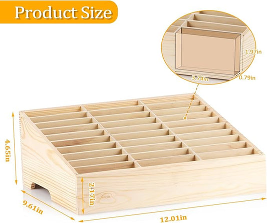 30-Grid Wooden Cell Phone Holder Desktop Organizer Storage Box for Classroom Office (30-Grid)