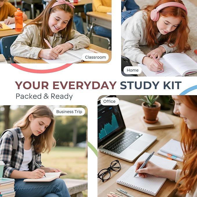 Nicpro 39 PCS Aesthetic School Supplies with Cute Pink Pencil Case, 12 Pastel Highlighters, 5 Quick Dry Black Ink Pens, 6 Mechanical Pencil 0.5 & 0.7 mm for Girls Student Stationary College Essentials