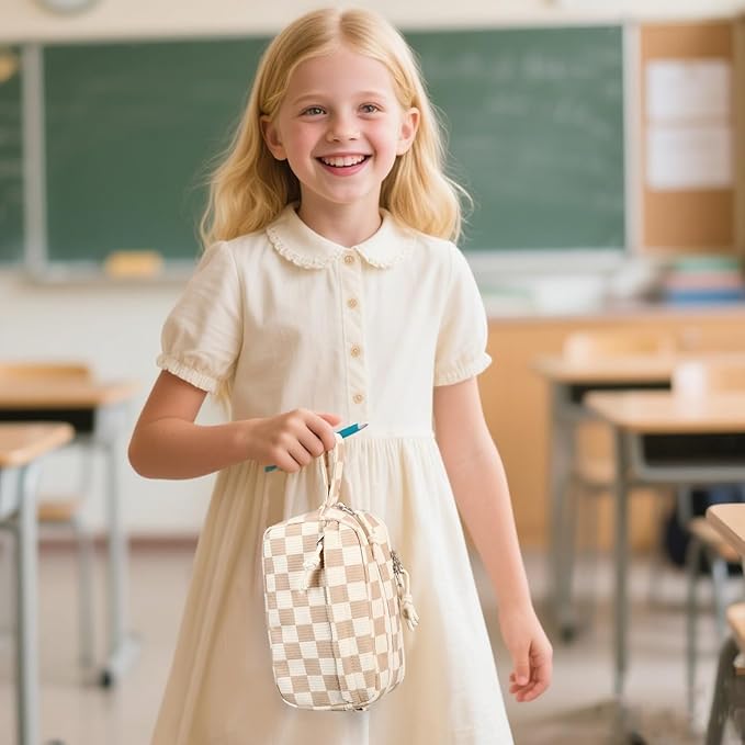 Bluboon Big Capacity Pencil Case Pencil Pouch Pen Case School Supplies Cute Pencil Box Pencil Bag for Teen Girls Boys Women Man (Brown White Checked)