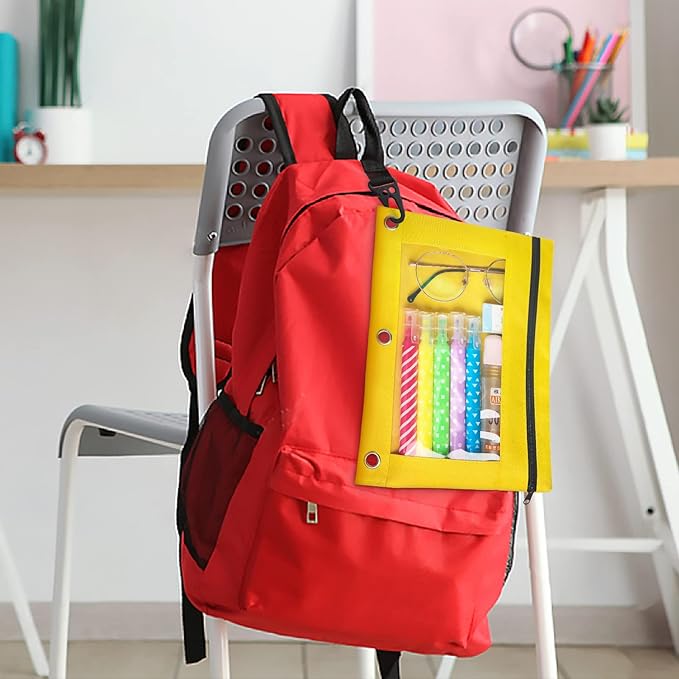 3 Ring Pencil Pouch,Bulk, 160 Packs Bulk Zipper Pencil Case in 10 Colors, Pencil Pouches with Clear Window for Storing School Office Supplies, Cloth Pencil Bag for 3 Hole Binder