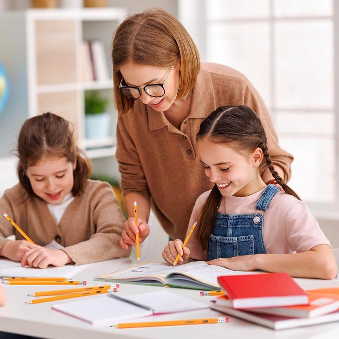 V-Opitos Wood-Cased #2 HB Pencils, 50 Pack Pre-Sharpened with Top Erasers, Bulk Yellow Pencils for School, Writing, Drawing and Sketching