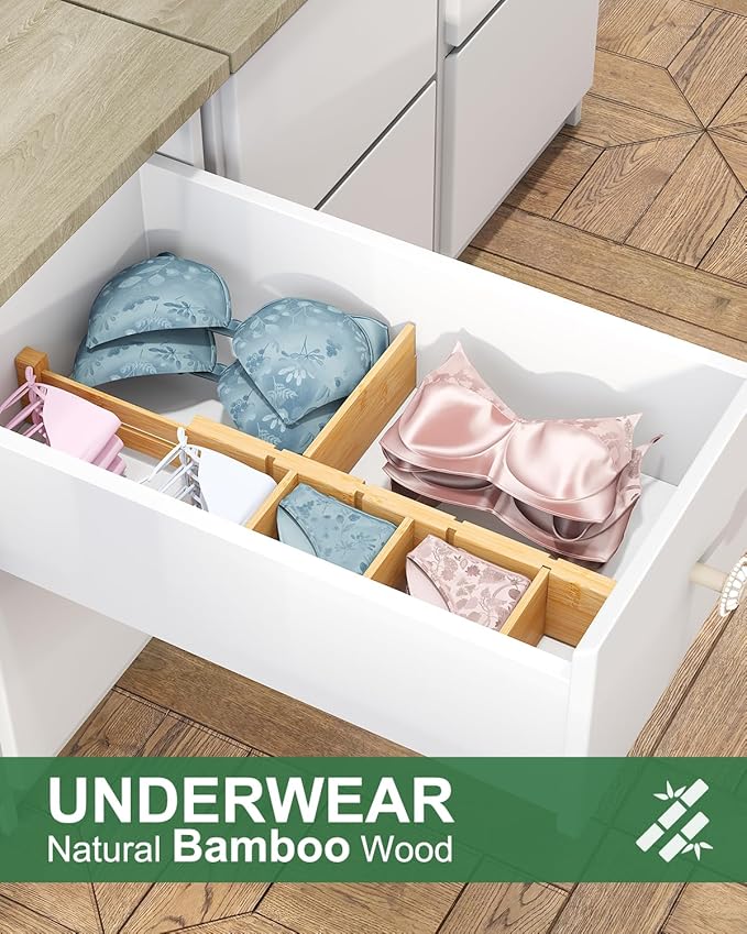 Kitchen Drawer Dividers - Adjustable Drawer Organizer for Clothes, Kitchen, Closet & Office - 8 Pack with Inserts, 13.8-18.8 Inches, Non-Slip Silicone Ends